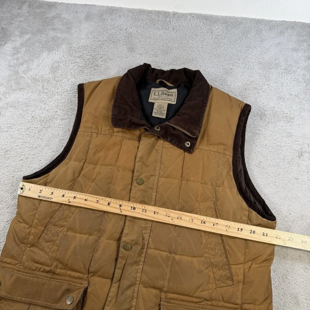 LL Bean Vest Mens Medium Brown Upcountry Waxed Down Quilted Puffer Corduroy